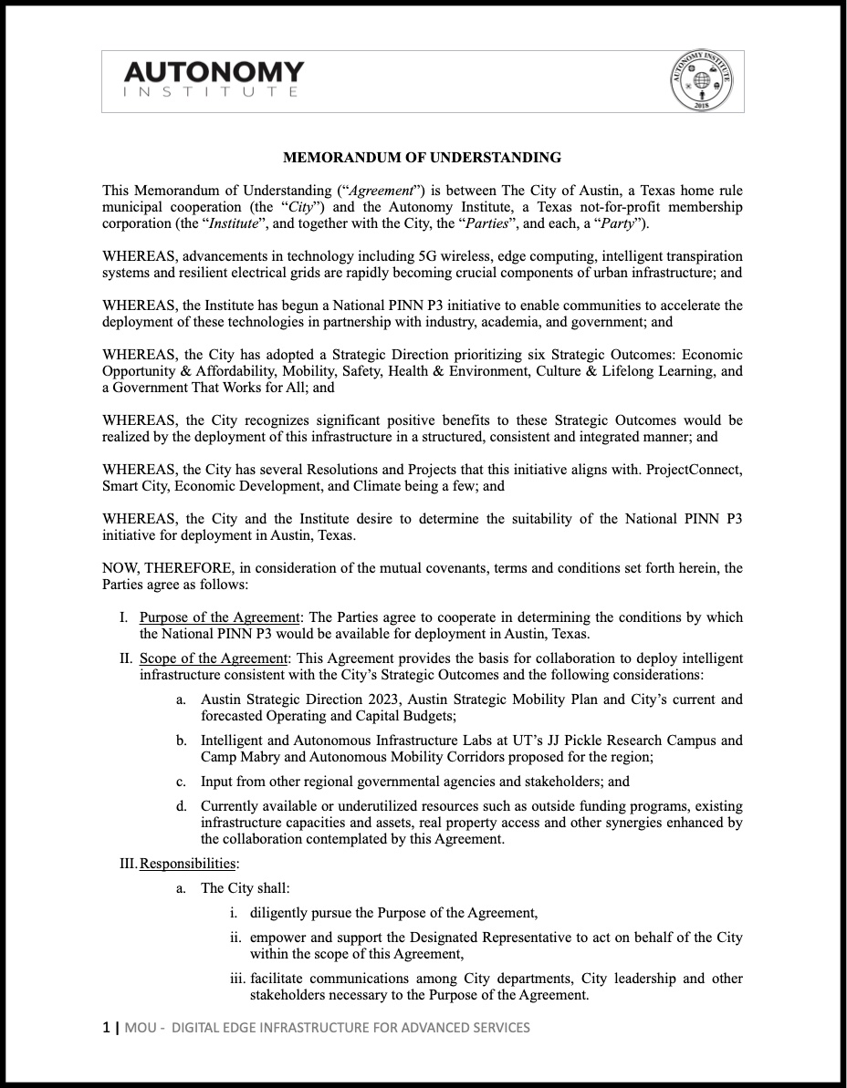 Autonomy Institute City P3 MOU