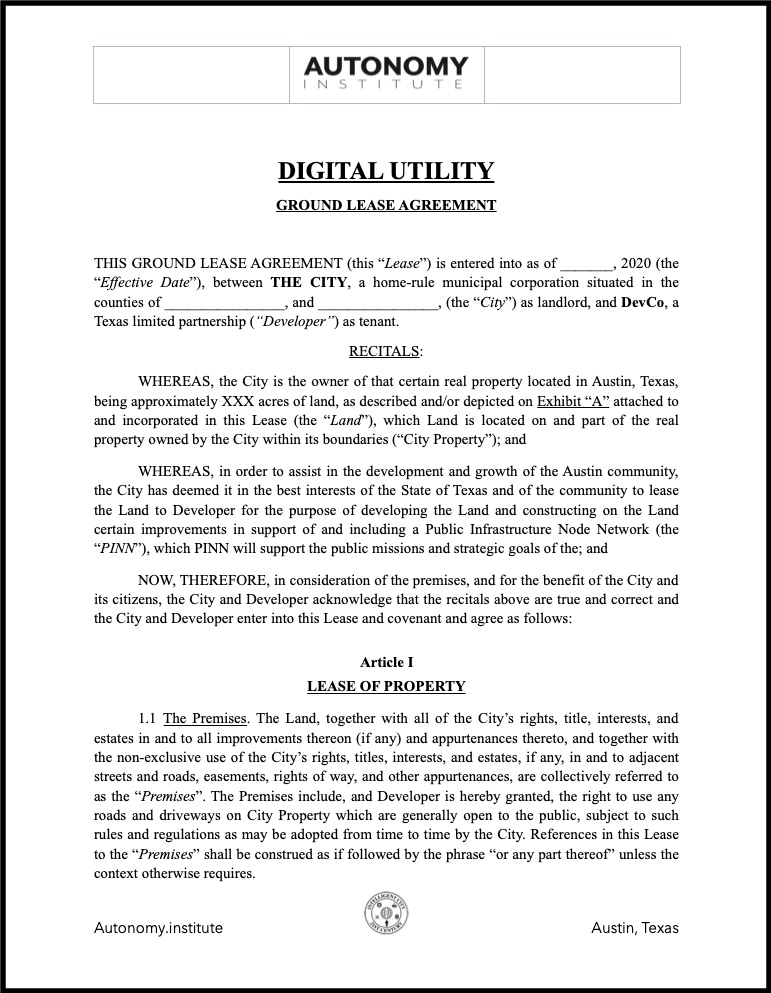 Autonomy Institute DIGITAL UTILITY – Ground Lease